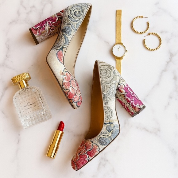 Nine West floral tapestry chunky “Scheila Pump” - Picture 1 of 7